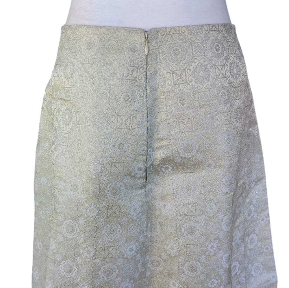 Chloe Gold Brocade High Waisted A-line Skirt Silk Blend Silver Gold Size 40 8 - Picture 6 of 9